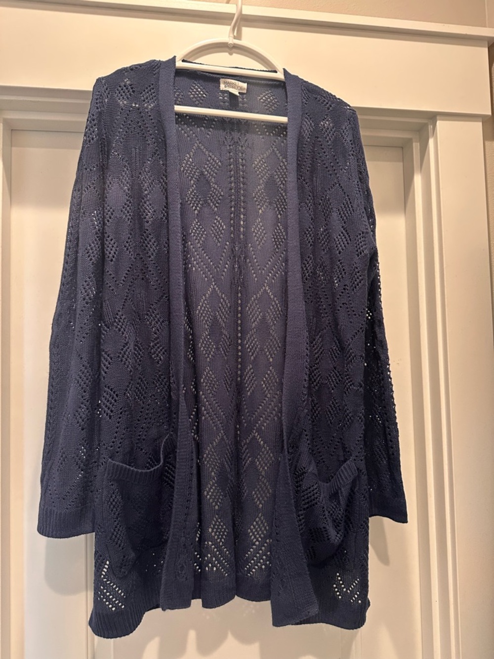 Market & Spruce Navy Open-Front Diamond Knit Cardigan